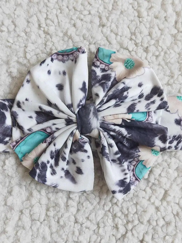 Turquoise Cow Print Bow