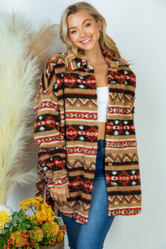 Kristen Long Sleeve Aztec Print Woven Jacket