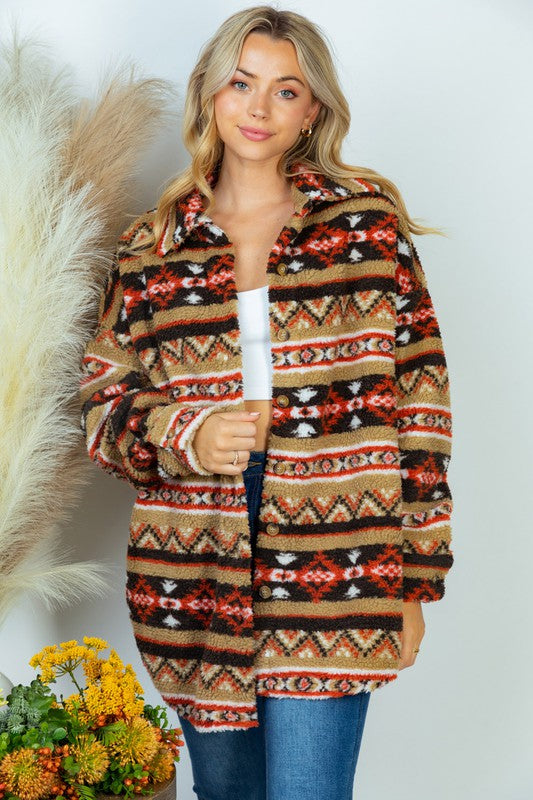 Kristen Long Sleeve Aztec Print Woven Jacket - PLUS