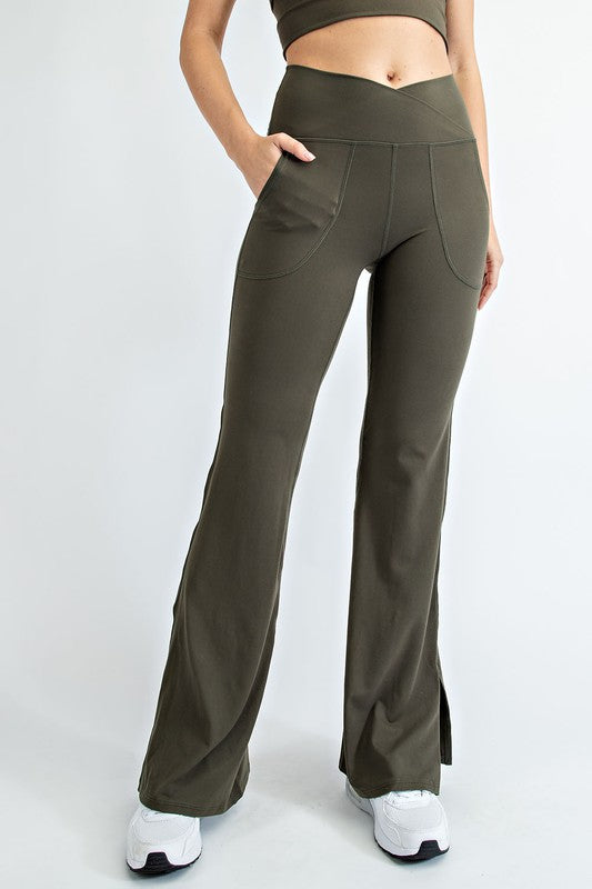 V Waist Flared Yoga Pants with Pockets