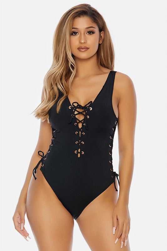 Claire Lace-Up One Piece Swimsuit