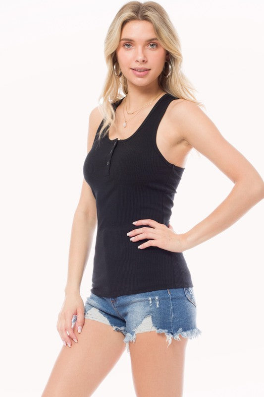 Tyler Scoop Neck Snap Button Front Basic Tank Top