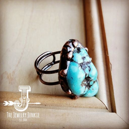 Della Blue Turquoise Ring set in Antique Copper