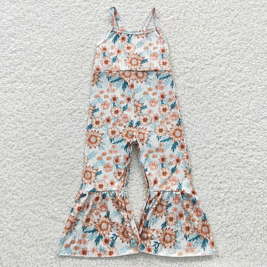 Baby Girls Sunflowers Strap Bell Bottom Jumpsuits