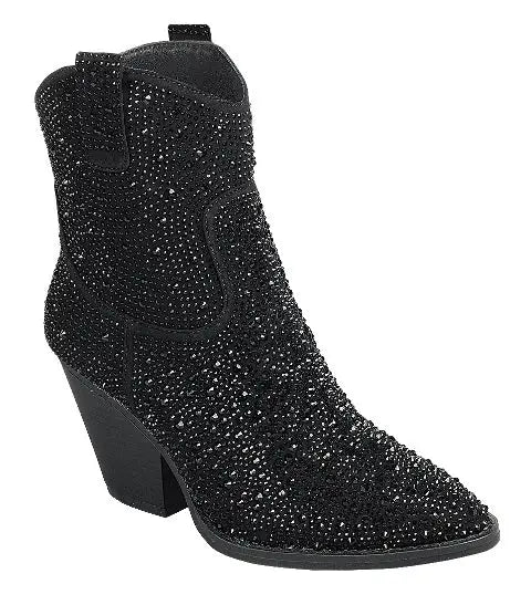 Clarabelle Black Rhinestone Ankle Boots