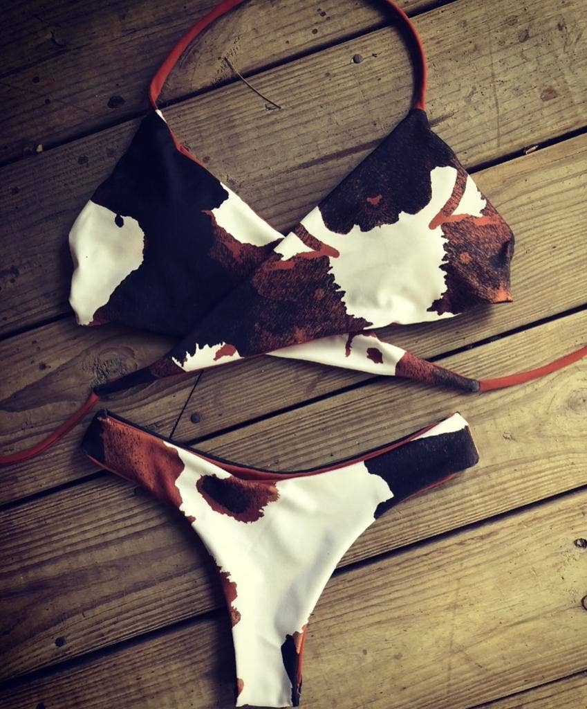 Reversible Cow Print and Rust Swimsuit