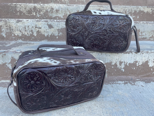 Double pocket Tooled Toiltery Bag