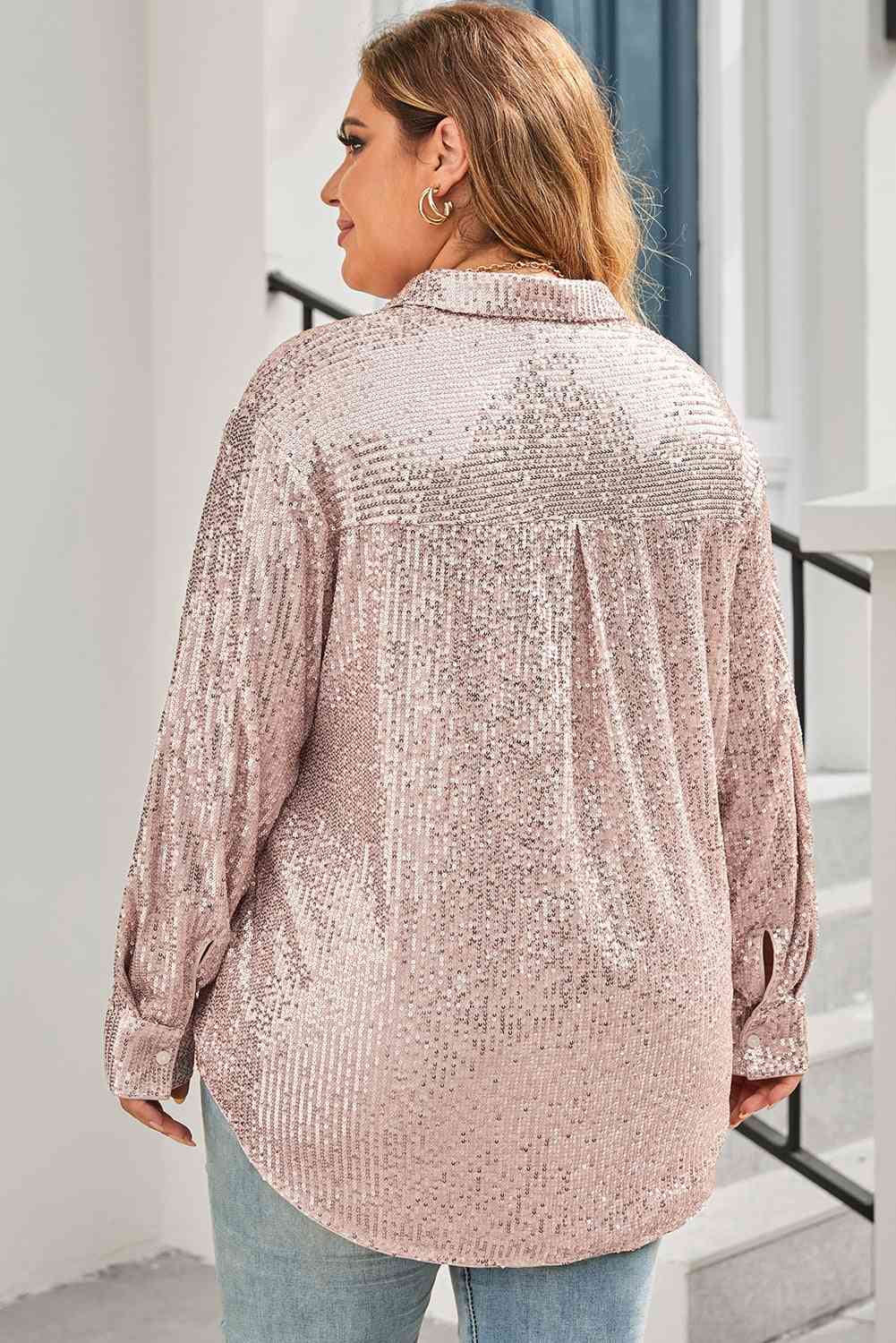 Plus Size Sequin Long Sleeve Shirt