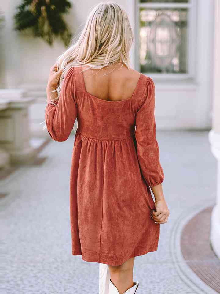 Square Neck Three-Quarter Sleeve Mini Dress